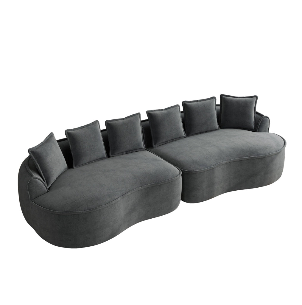 Divano modulare chaise longue in ciniglia grigia; senza montaggio