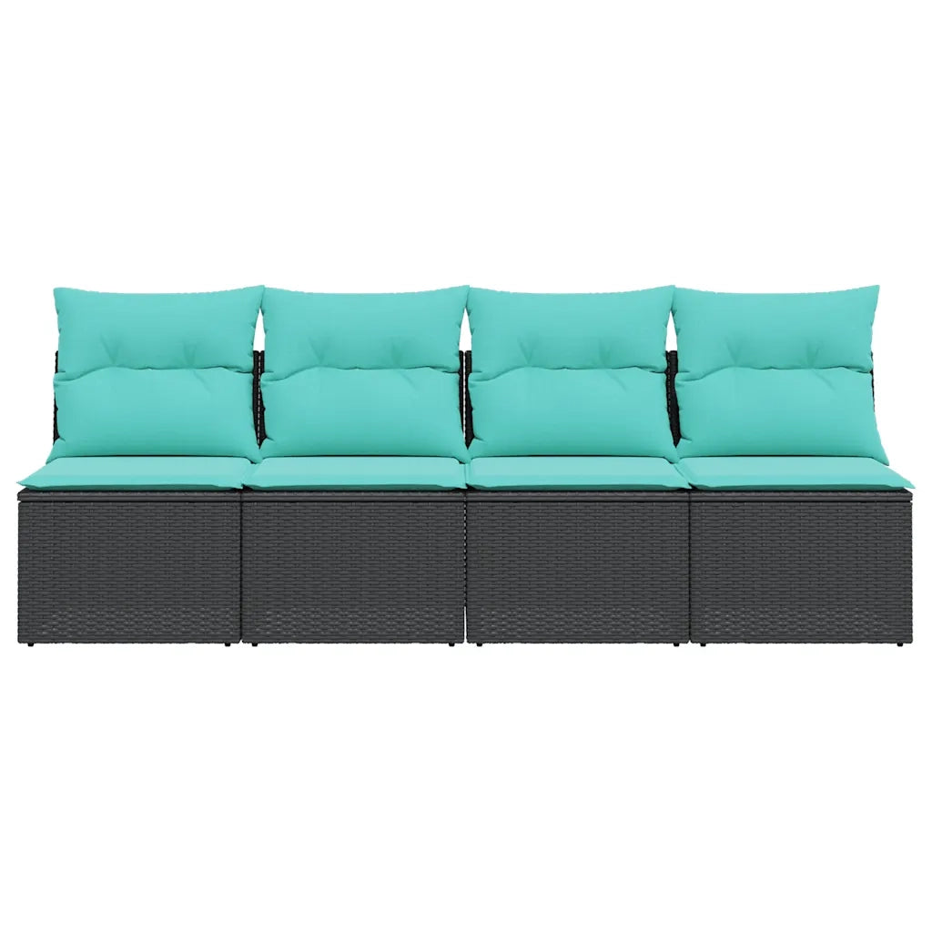 Divano da Giardino con Cuscini a 4 Posti Nero in Polyrattan