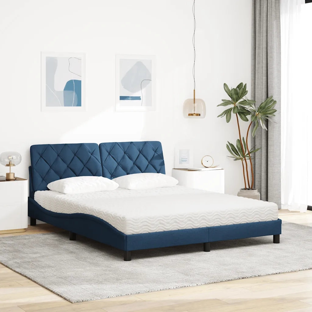 Letto con Materasso Blu 160x200 cm in Tessuto 3310754