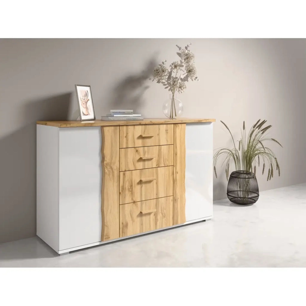 Comò WOOD 4 cassetti e 2 porte color rovere e bianco