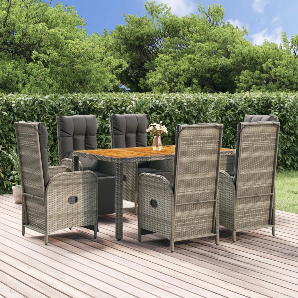 Set da Pranzo da Giardino 7 pz con Cuscini in Polyrattan Grigio 3185047