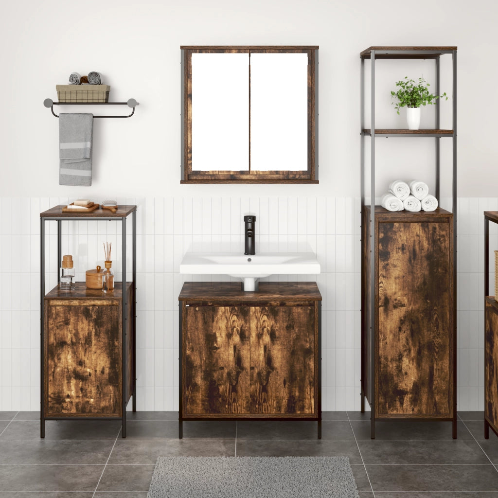 Set mobili bagno 3 pezzi rovere affumicato - Legno ingegnerizzato