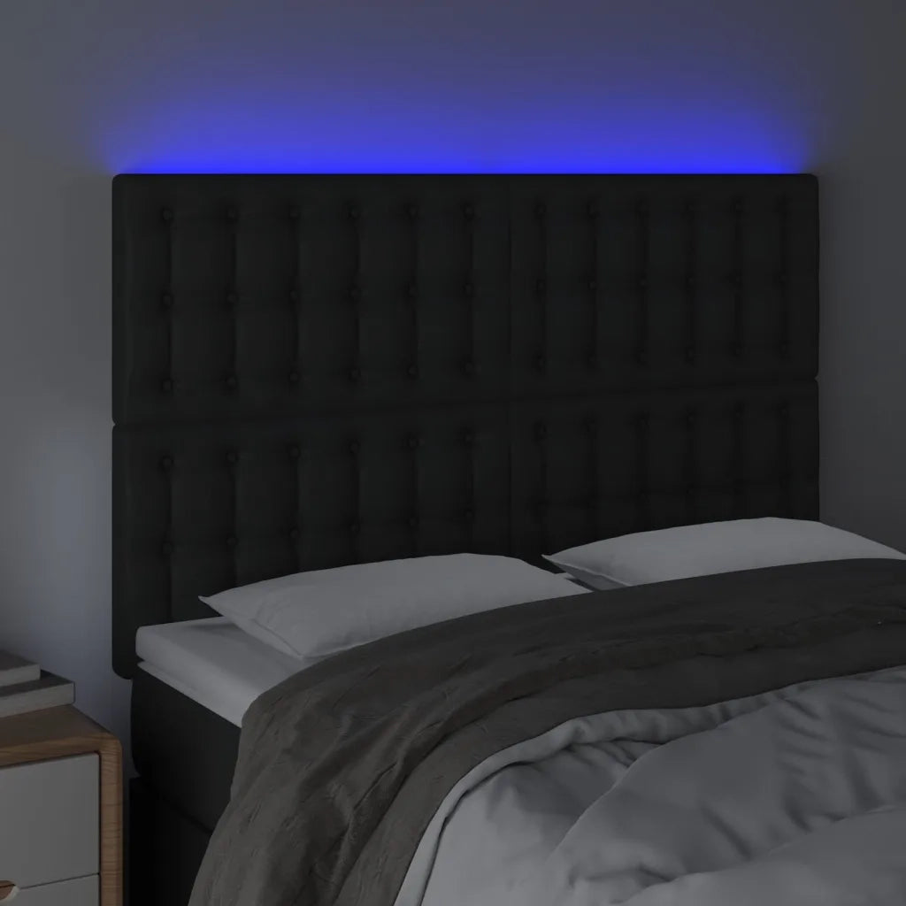 Testiera | Testata a LED Nera 144x5x118/128 cm in Similpelle