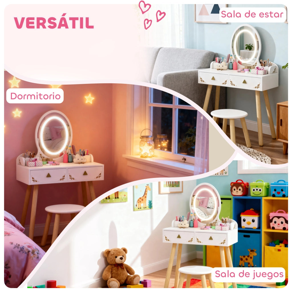 Cassettiera da trucco con specchio e luci LED ¨C zephmum ¨C 2 cassetti, 2 contenitori, bianco