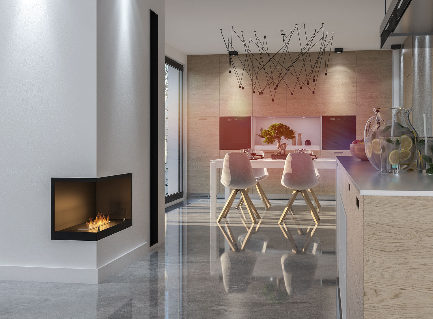 Camino a Bioetanolo da Incasso 80x45 cm Inside L800 V2 Angolo a Sinistra Nero con Vetro