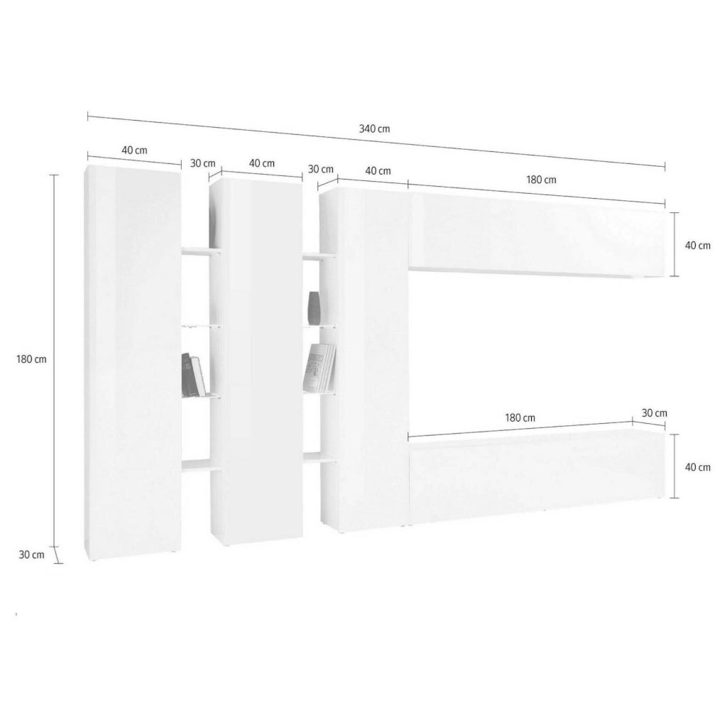 Parete attrezzata Carretto, Set salotto porta TV a 5 ante, Mobile soggiorno multiuso, 100% Made in Italy, cm 340x30h180, Antracite