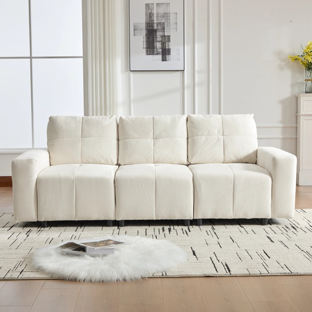 Divano modulare 3 posti con funzione letto e profondità regolabile in chenille beige