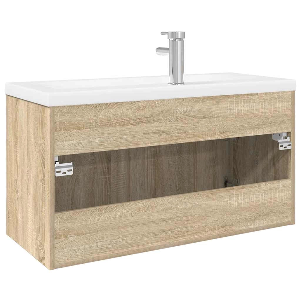 Mobile bagno dal design moderno con lavabo integrato 90 x 38,5 x 46 cm legno composito rovere Sonoma 02_0055765