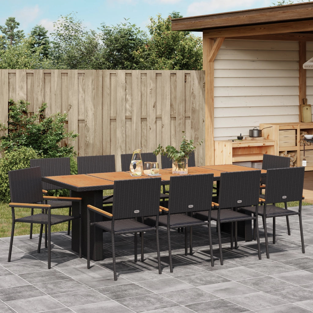 Set da Pranzo da Giardino in 11 Pezzi  in Polyrattan Nero