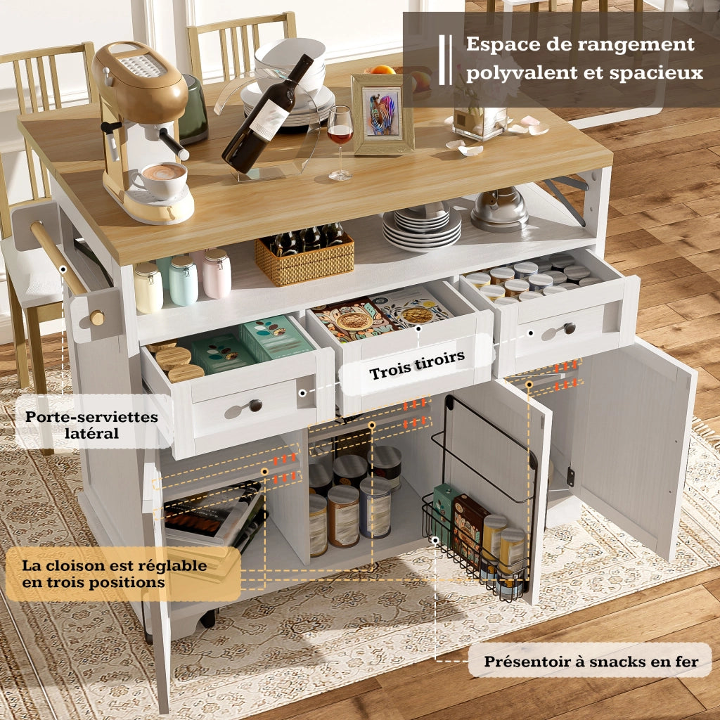 TAVOLO ISOLA CUCINA 118x43x98 cm Bianco MDF e Metallo
