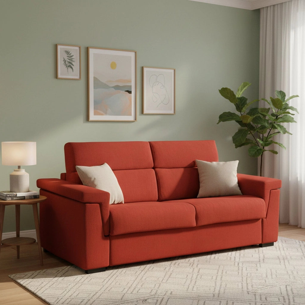 Benedetto, Divano Letto 3 Posti Sfoderabile Made in Italy, 225x95 cm Arancione