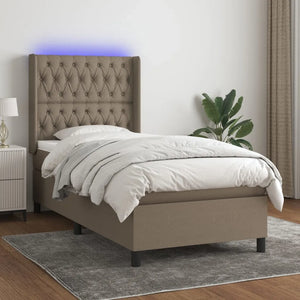 Letto a Molle con Materasso e LED Tortora 90x190 cm in Tessuto 3138521