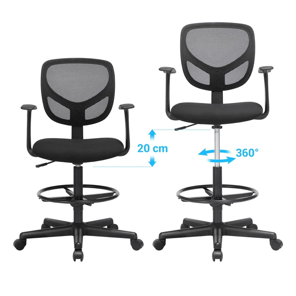 Sedia/sgabello da ufficio ergonomico con poggiapiedi regolabile in altezza girevole a 360° per scrivania in piedi nero 12_0005903