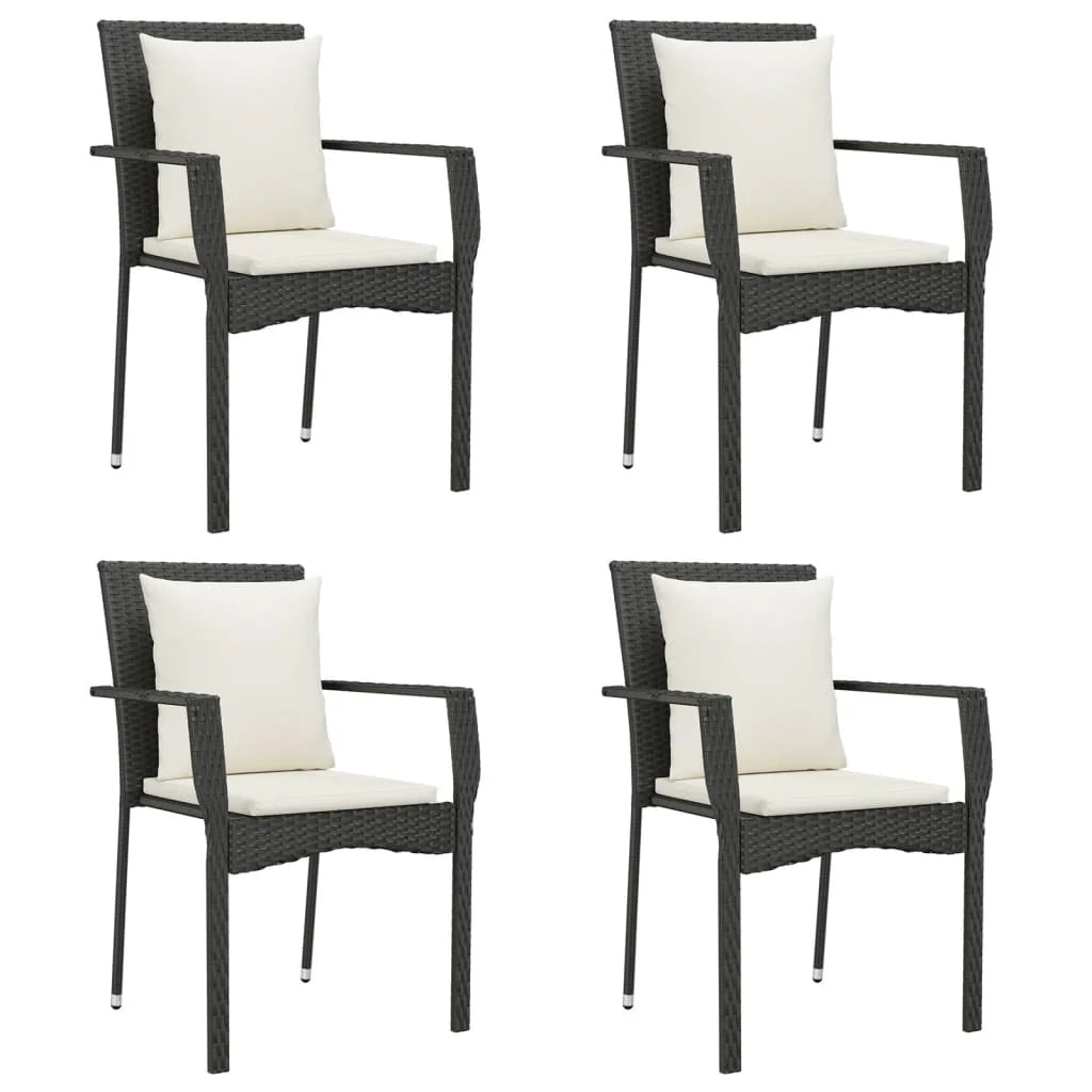 Mobili da pranzo e cuscini da giardino 5 pezzi in resina intrecciata nera 02_0014874