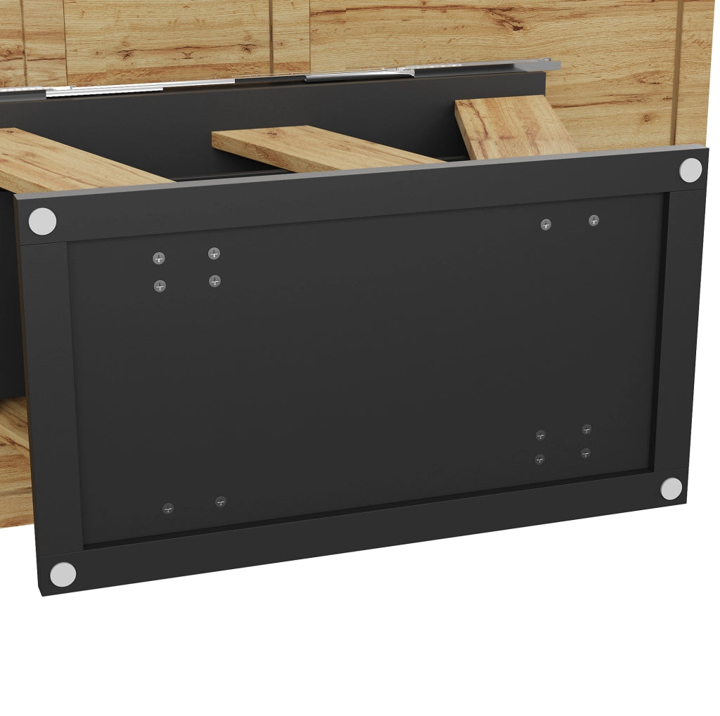 Tavolo da pranzo allungabile 119-158.5x80x75 cm con vano contenitore; MDF nero e naturale