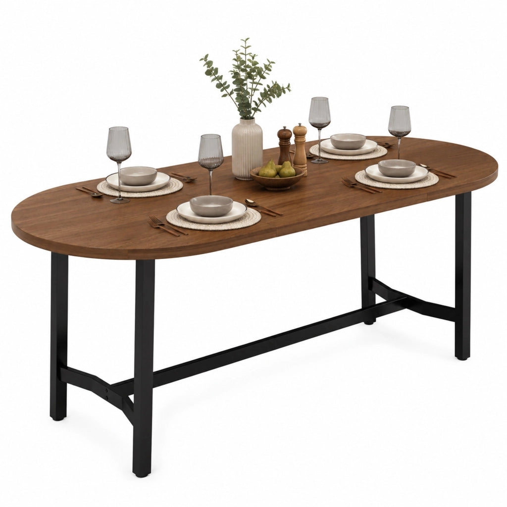 Tavolo da pranzo 180×80 cm in MDF noce con gambe in ferro
