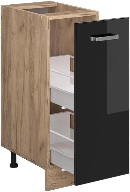 Armadio cucina dispensa alto R-Line, Nero lucido, 30 cm senza piano di lavoro, per la libera combinazione all'interno di sistemi cucina modulari