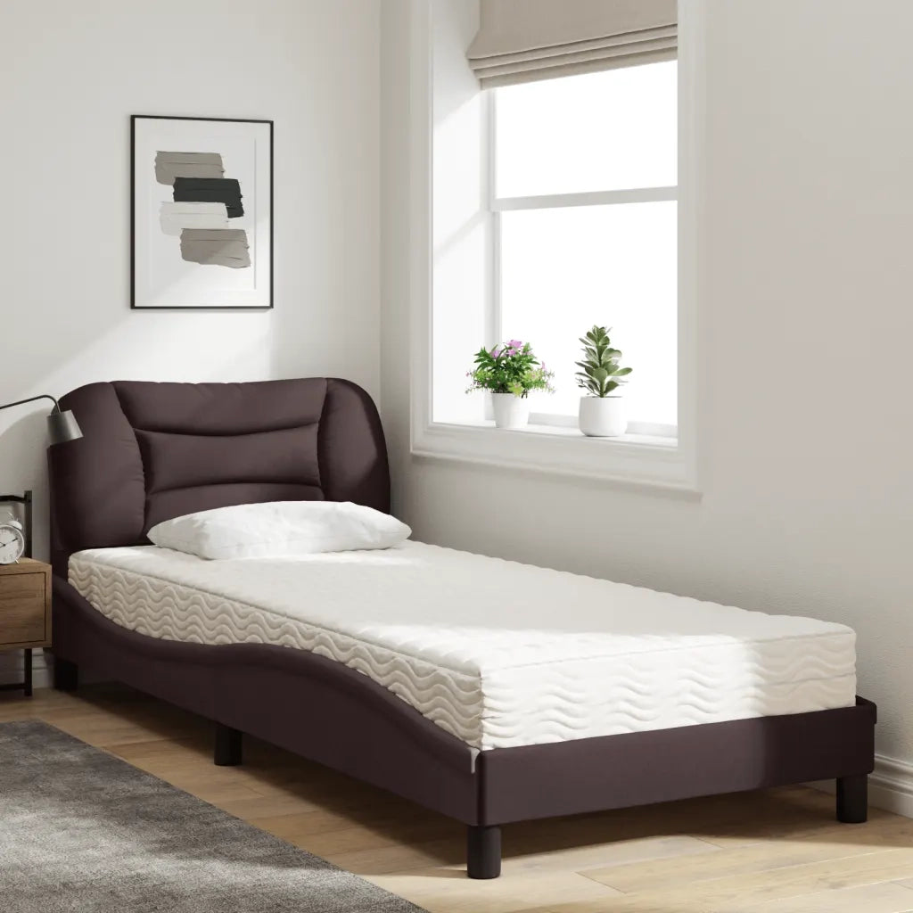 Letto con Materasso Hvar Marrone Scuro 90x190 cm in Tessuto