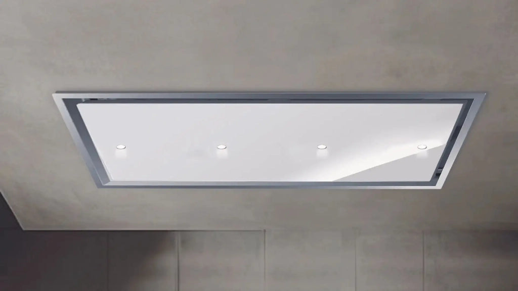 Cappa a soffitto da incasso GEA FLAT cm 90X60 - Inox/vetro Bianco spot light - 800 m3/h