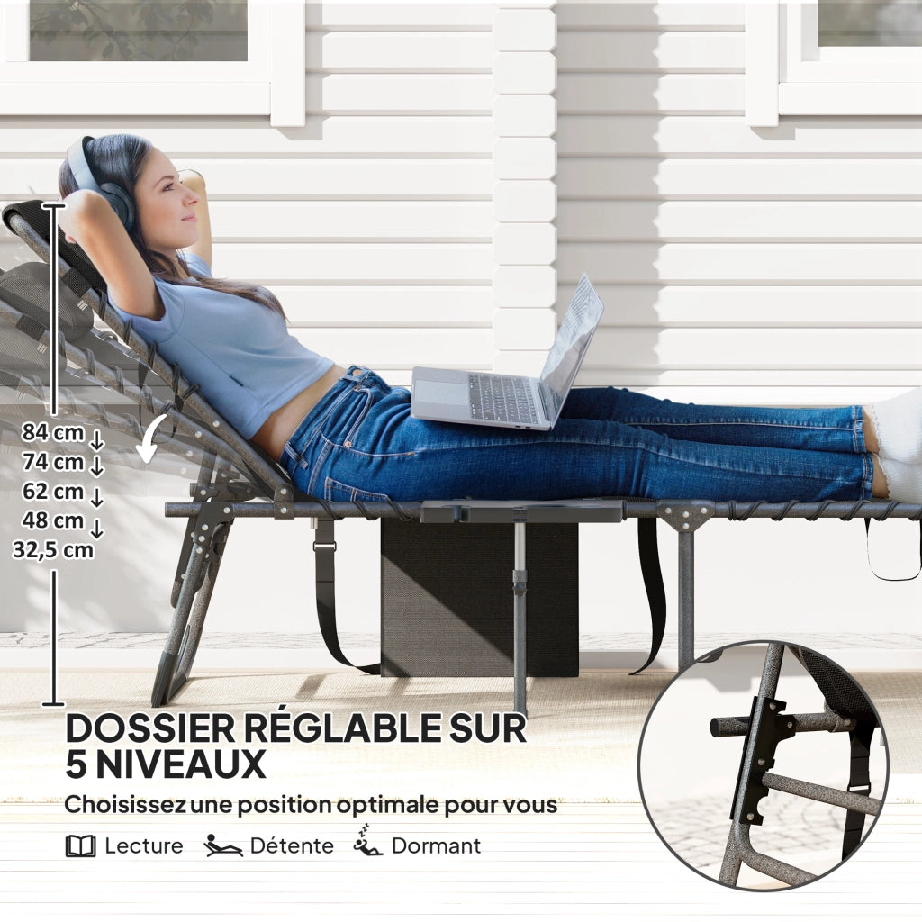 Lettino da spiaggia pieghevole con schienale regolabile ¨C zephmum ¨C nero 60x190x31