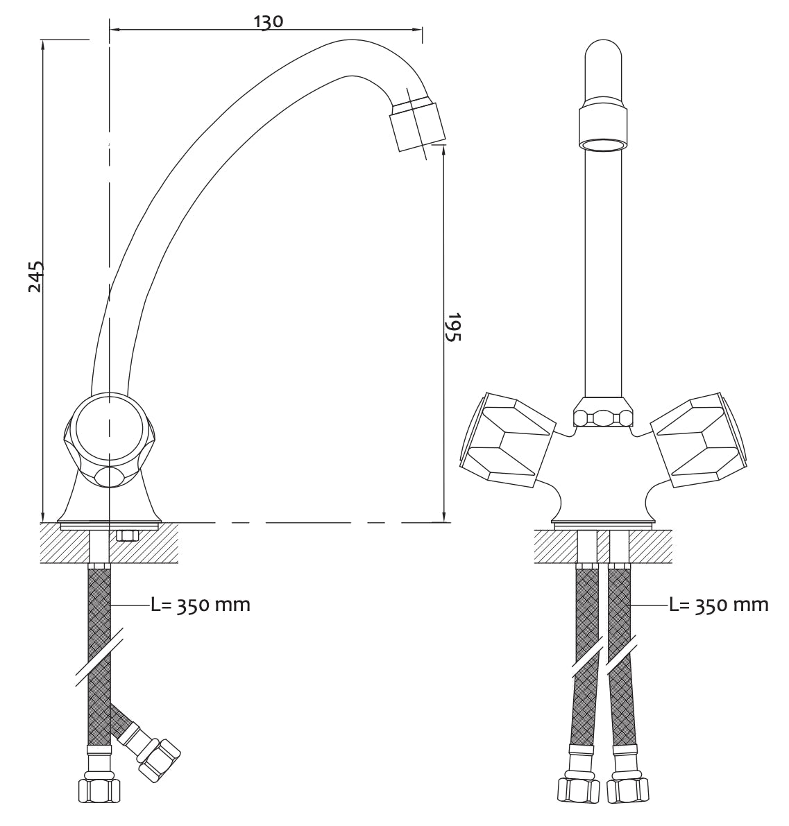 Rubinetto per cucina maniglie tonde, classico