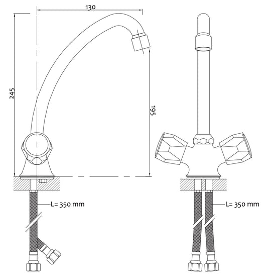 Rubinetto per cucina maniglie tonde, classico
