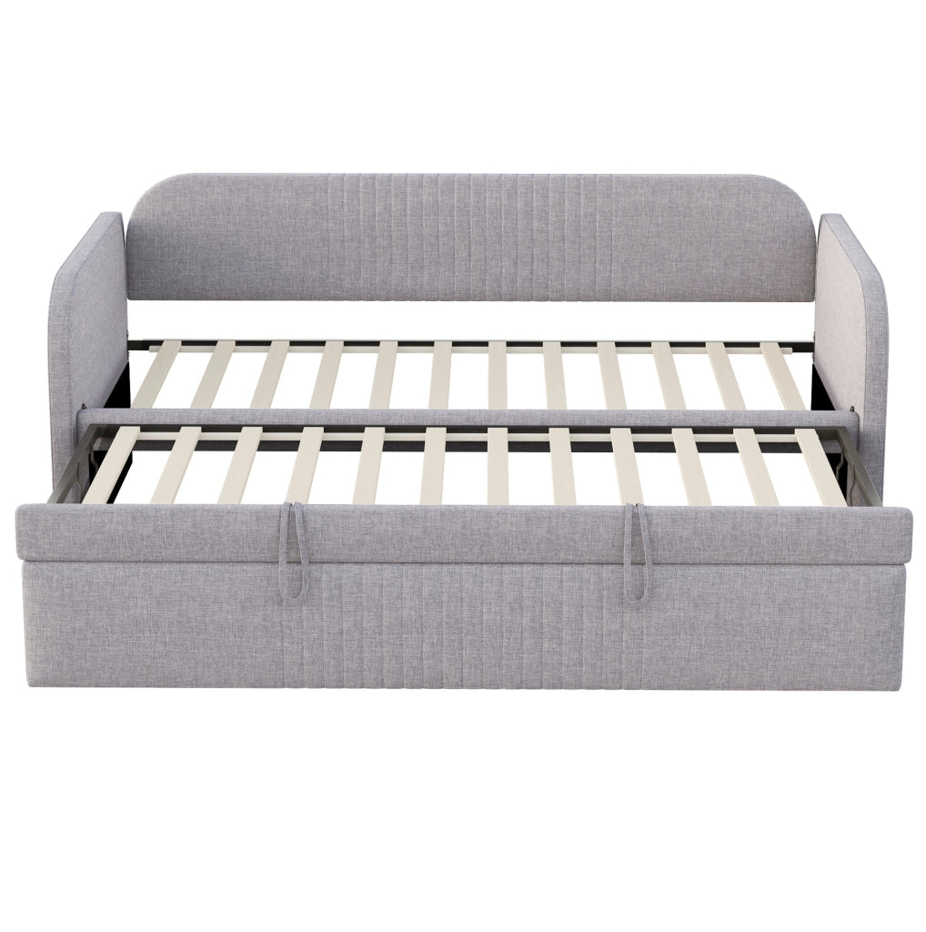 Letto imbottito trasformabile 90x190/180x190 cm in tessuto grigio chiaro