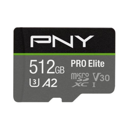 Sd-micro pny  512gb class 10 / uhs-i  u3, a1, v30, up to 90mbs writing speed - p-sdux512u3100pro-ge