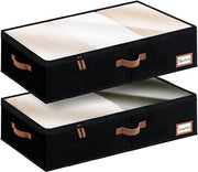 Cassa di Stoccaggio per Sotto il Letto - Con Cerniere - Organizzatore per Abiti - Coperte - Nero - Grande - Set a 2 Pezzi