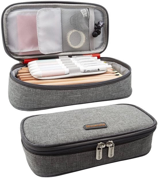 Etui Grande, Supporto di Blocco, Organizzatore del Burea, Grande Etui con Cerniera, Grande Cassetto di Archiviazione per Università, Scuola Secondaria, Articoli per Ufficio, Materiali da Scrivere, Grigio Chiaro