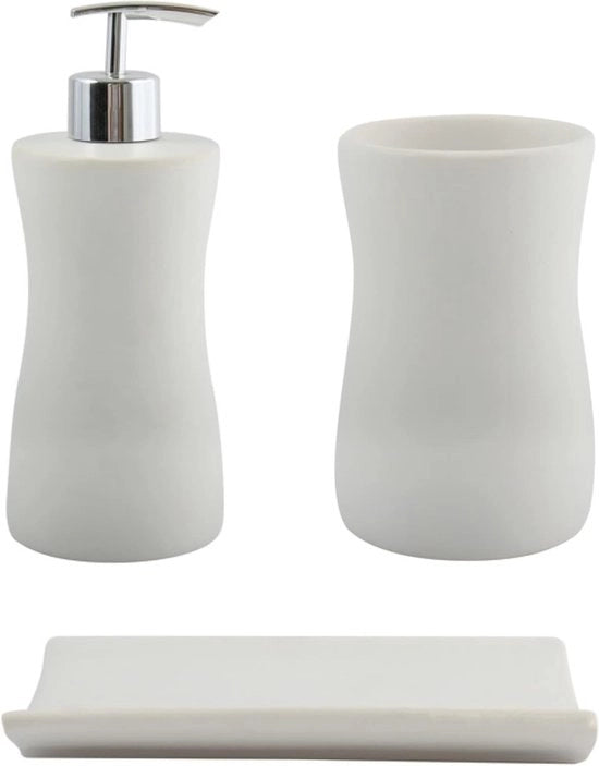 Set di accessori da bagno in ceramica a 3 pezzi - dispenser sapone, contenitore sapone, bicchiere per spazzolino da denti