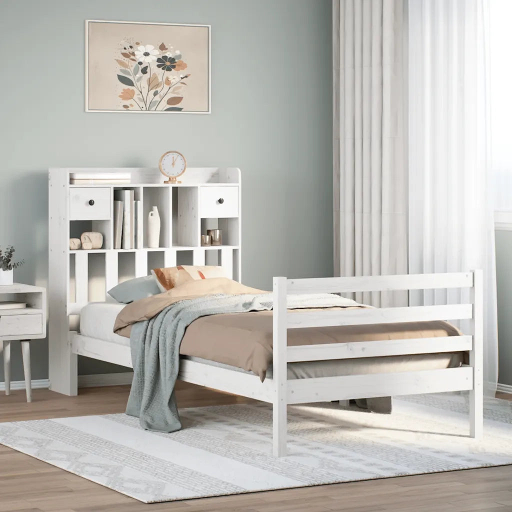 Letto Libreria senza Materasso Bianco 90x190 cm Massello Pino 3321925