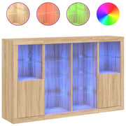Credenze con Luci LED 3 pz | Madia | Buffet da pranzo | Armadio da pranzo Rovere Sonoma in Legno Multistrato
