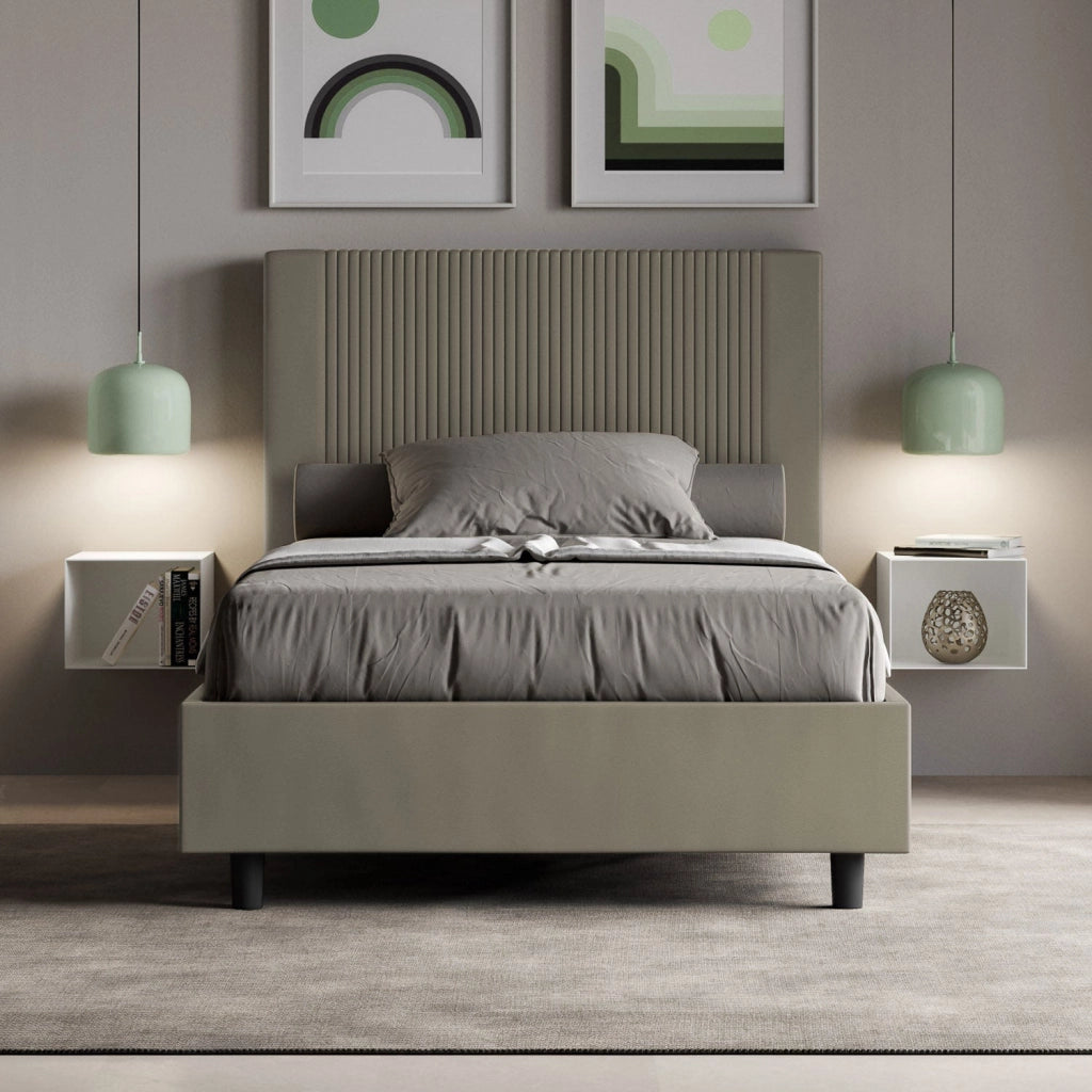 Letto una piazza e mezza senza rete imbottito 120x200 similpelle tortora Goya