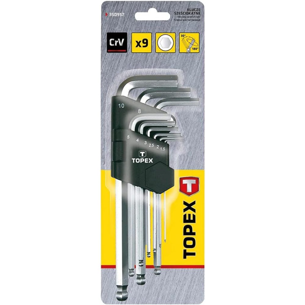 Topex 35d957 chiavi esagonali co con sfera 1,5-10 mm 9 pezzi a ds