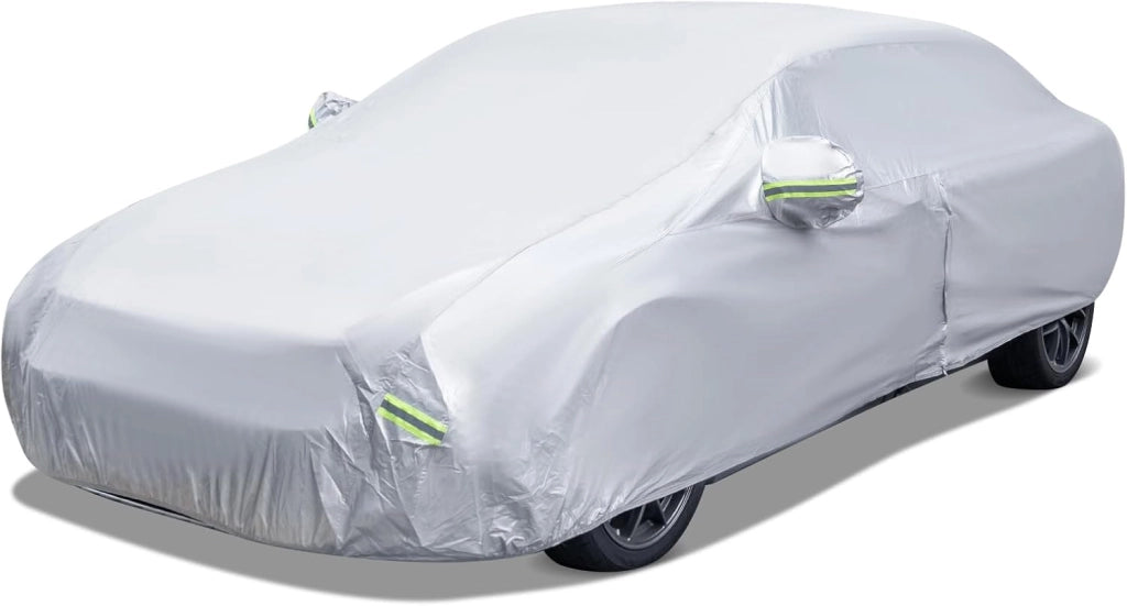 Copertura Auto con Porta a Zip, Serratura, Copertura per Auto con Strisce Riflettenti, Copertura Universale per Esterni per Auto (479 X 173 X 115cm)