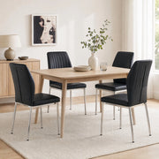 Sedia da pranzo Set di 4 con schienale a scanalature e gambe in metallo, PU Nero Argento