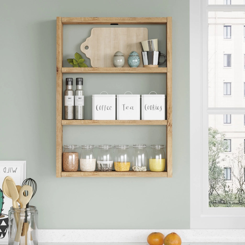 Mensola da Muro 'Lappajärvi' Scaffale Pensile a 3 Scomparti Portaoggetti per Cucina - Rovere Rustico [en.casa]