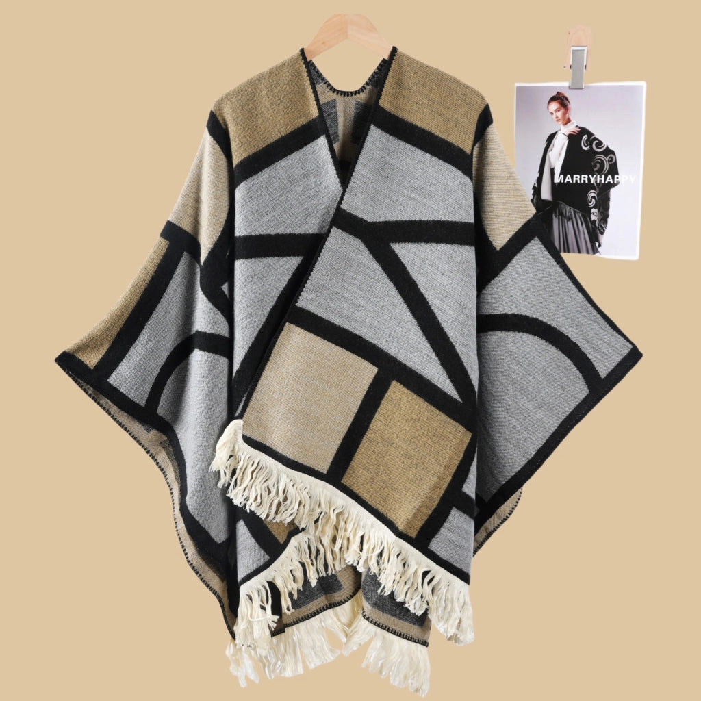 Sciarpa da viaggio da donna in stile vintage con frange, mantello esterno, cappa