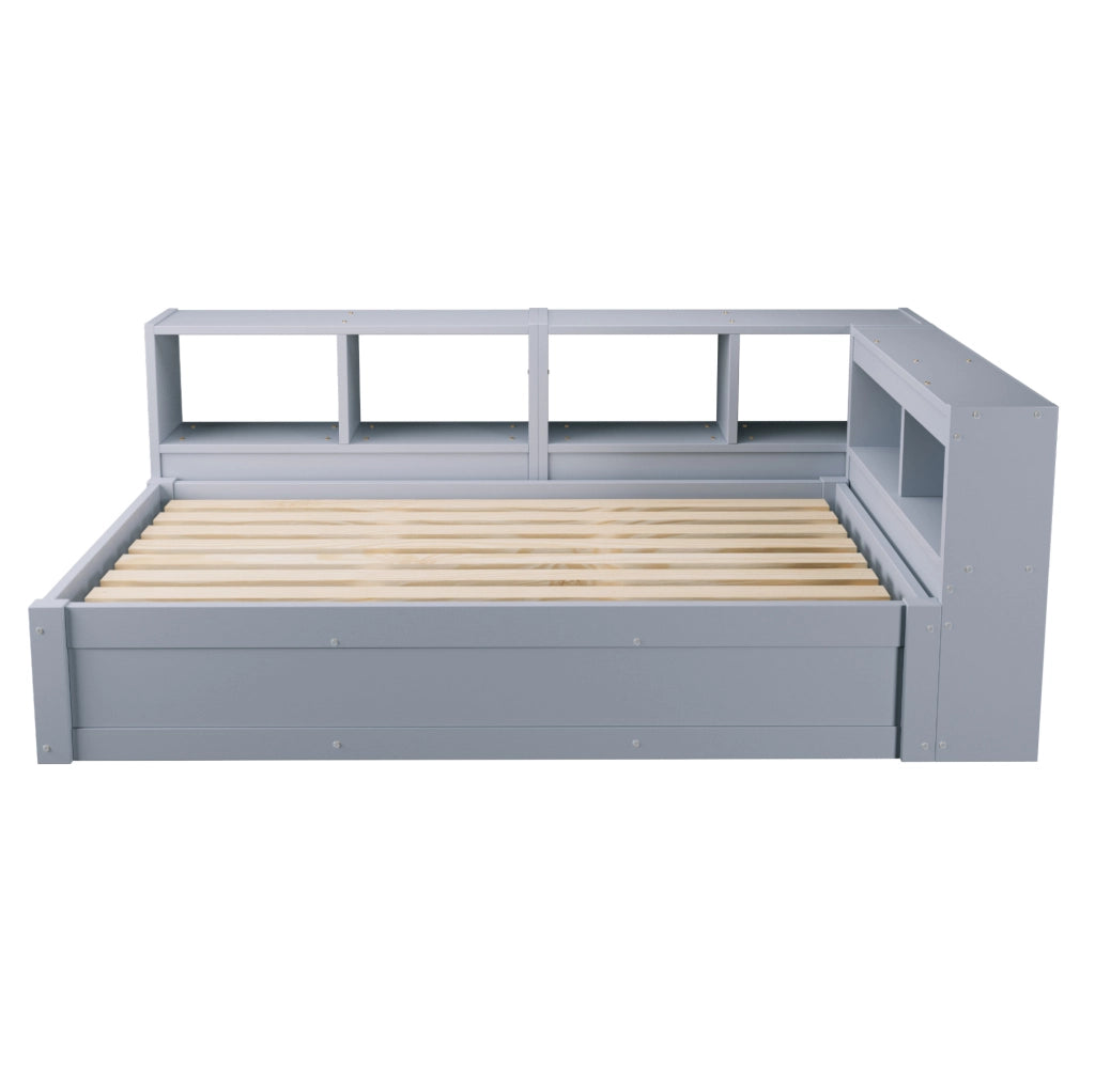 Letto multifunzione 90x200 cm con presa; contenitori e LED grigio