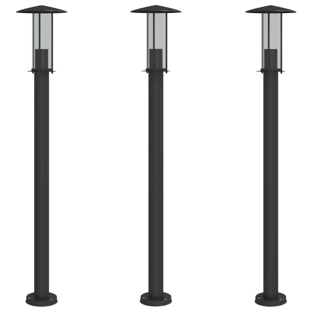 vidaXL Lampade da Terra per Esterni 3 pz Nere 100 cm in Acciaio Inox