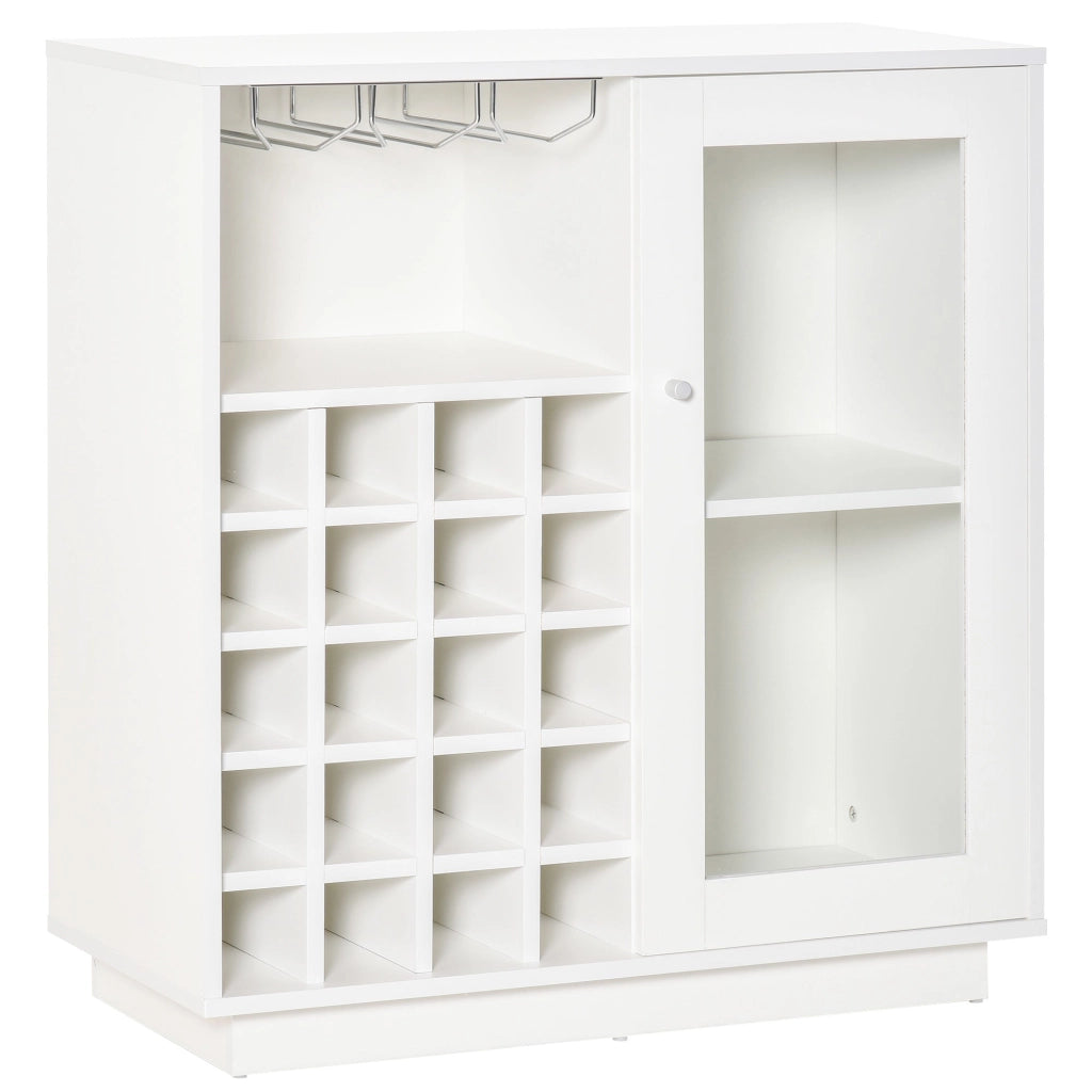 Credenza con Cantinetta 20 Bottiglie 80x36x85 cm con Porta Calici e Armadietto Bianco