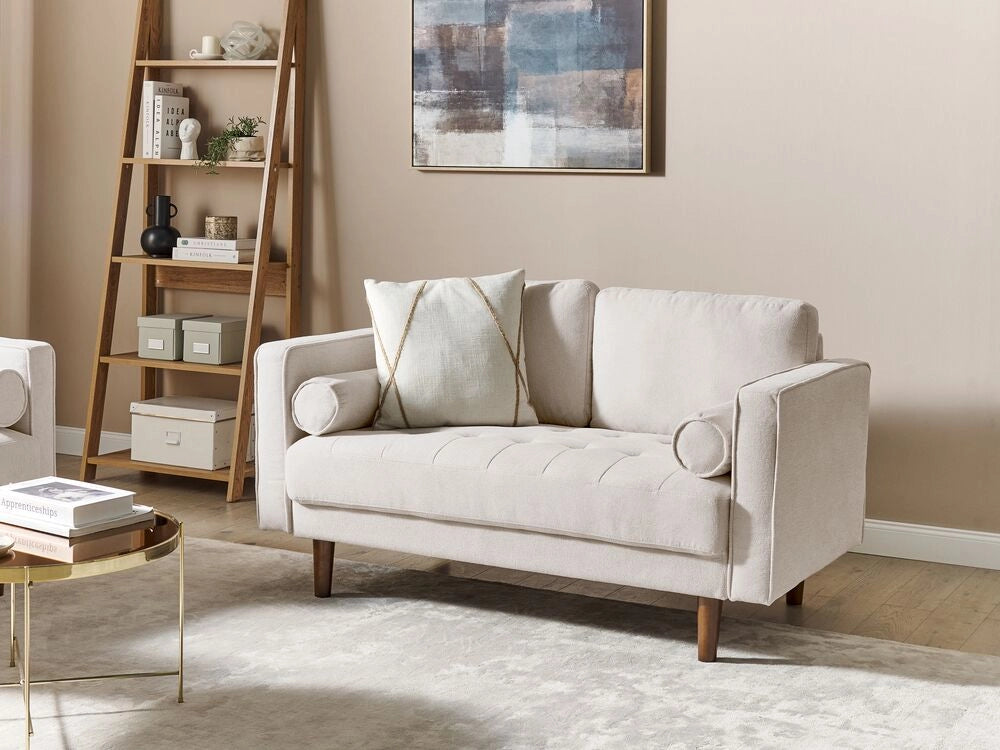 Divano retrò a 2 posti Imbottito in tessuto beige con schienale imbottito stile retrò soggiorno