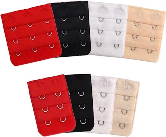 Verlenggespen per 8 pezzi - Adatti a tutti i reggiseni - 2 ganci e 3 ganci - 4 colori - Verlenggespen per reggiseni - Intimo e articoli da bagno - Verlenggespen per intimo - Slittini per reggiseni posteriori