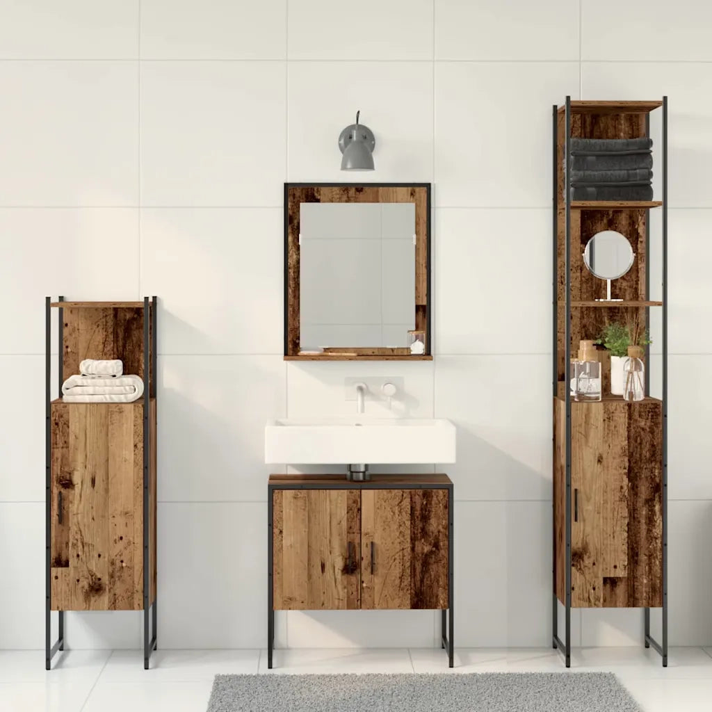 Set di mobili per il Bagno | Armadio da bagno 4 pz Marrone 33 x 33 x 185.5 cm