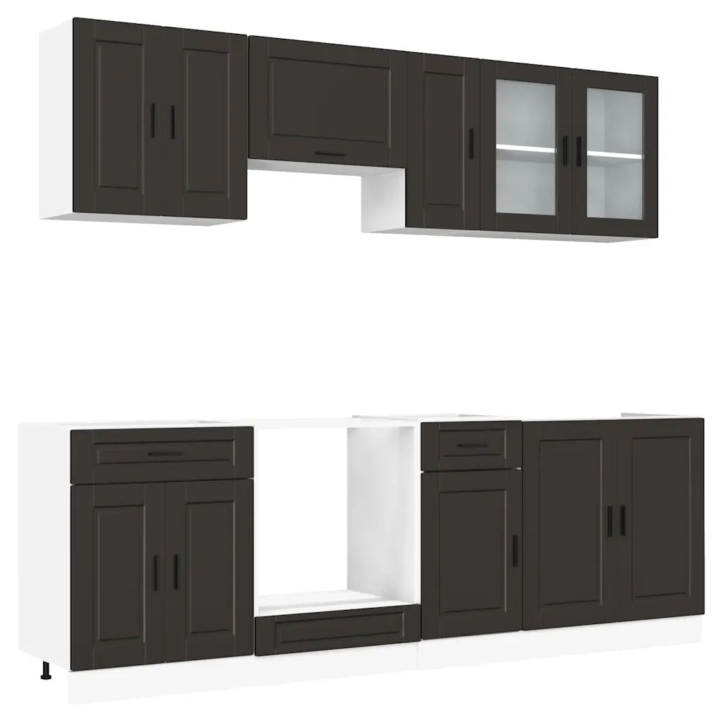 Set Mobili da Cucina 8 pz Porto Neri Legno Multistrato 3314842