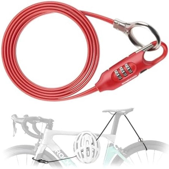 Cable di sicurezza per bicicletta, 1,5 m, blocco di sicurezza per bicicletta a 3 cifre, codice duraturo, sistema di sicurezza contro furto, per bicicletta, strada, MTB, nero/rosso