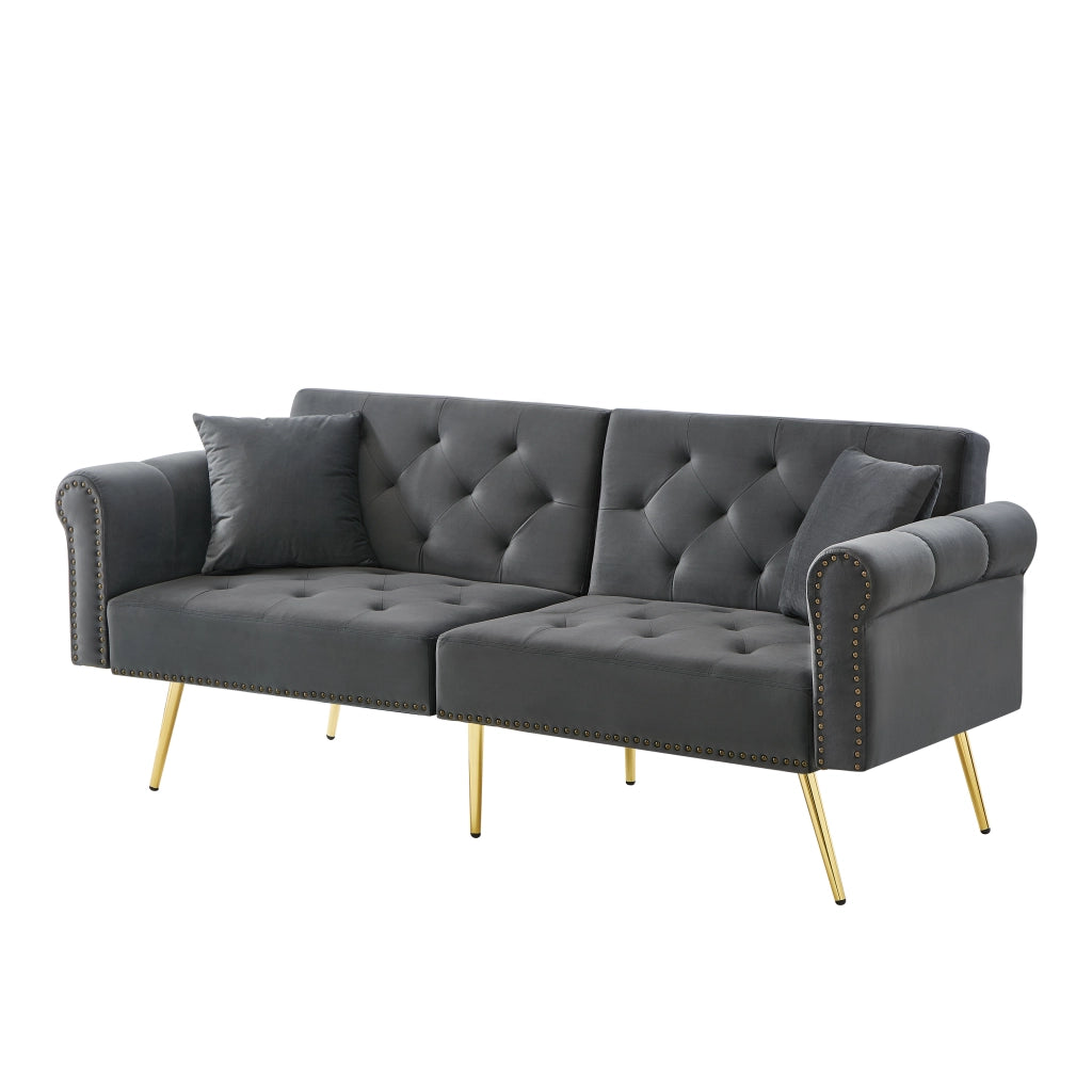Divano Letto 2 Posti ¨C MINIMAL ¨C Velluto, Schienale Regolabile, Piedini Dorati