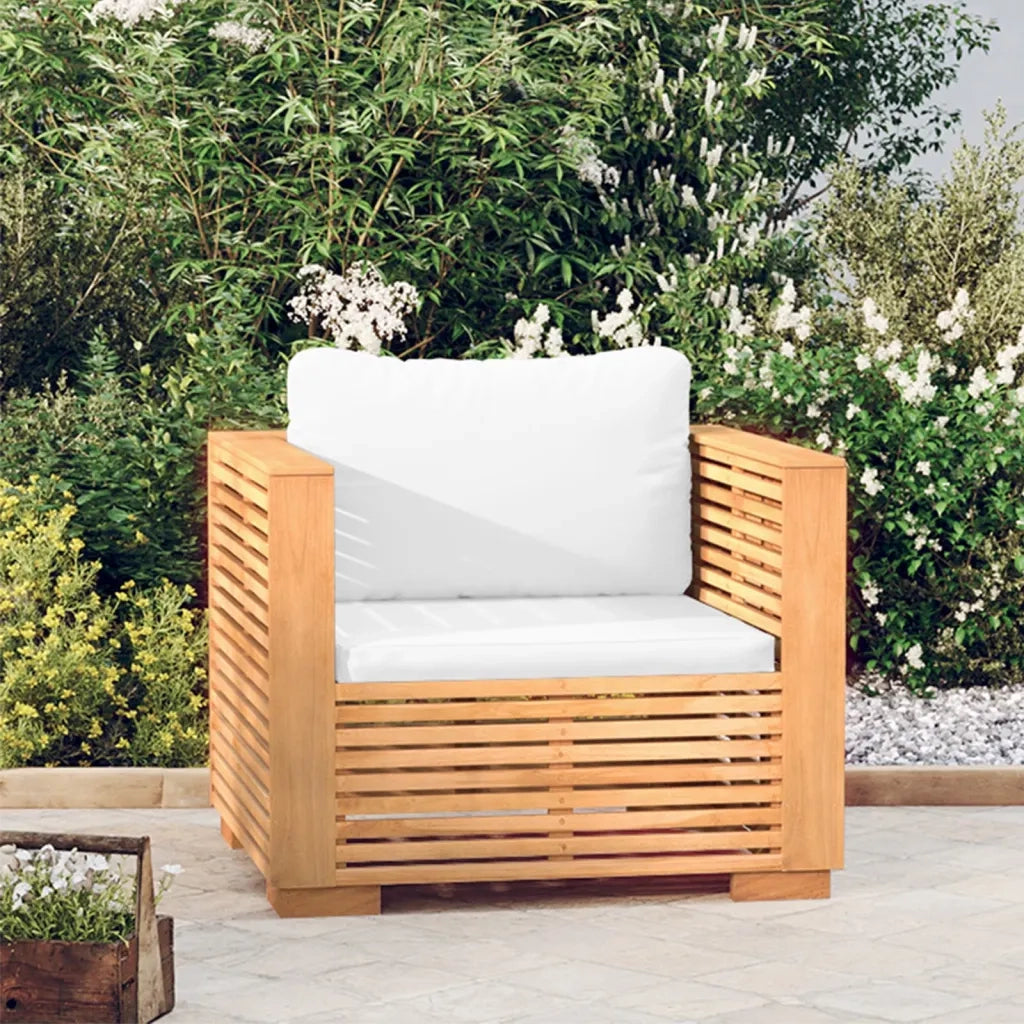Divano da Giardino con Cuscini Crema in Legno Massello di Teak 319167