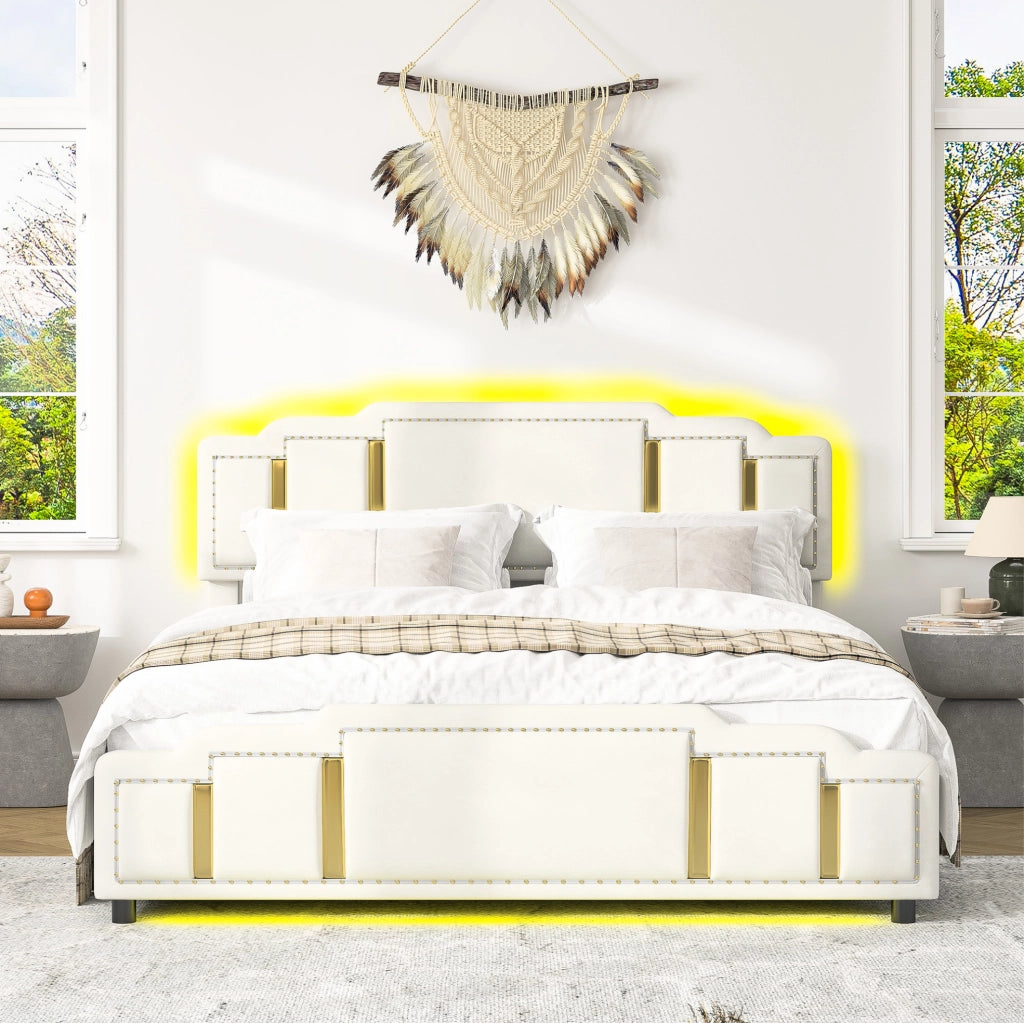 Letto 160x200 cm con cassetti e LED in velluto beige